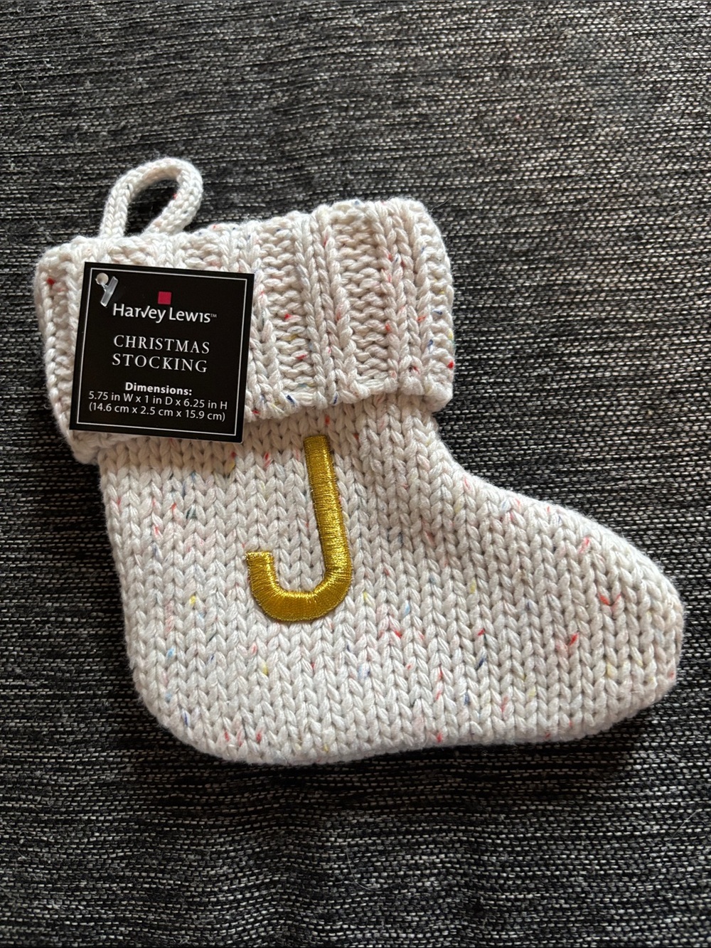 Kids Cream Knit Christmas Stocking with Gold J Initial